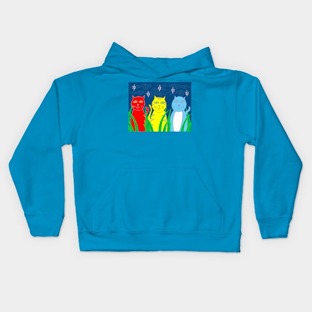 Three Cats in the Night Kids Hoodie by funkyfolkart